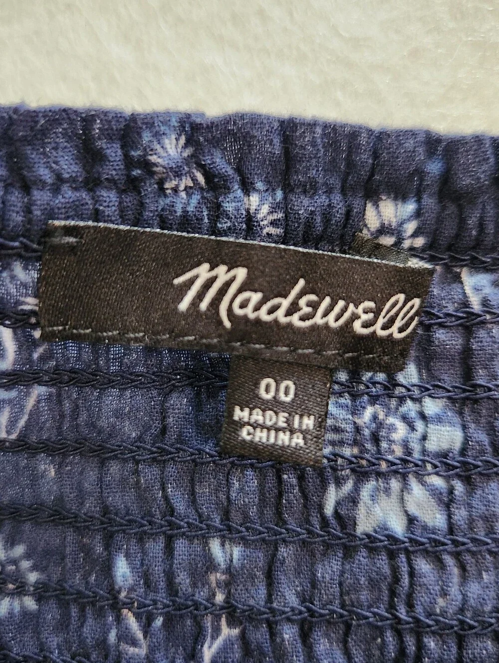 Madewell Navy Floral Smocked Square-Neck Blouse Size Xsmall 00